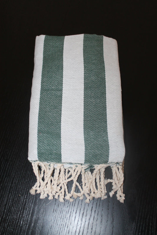 Fouta rayée vert bouteille - Multi-usages